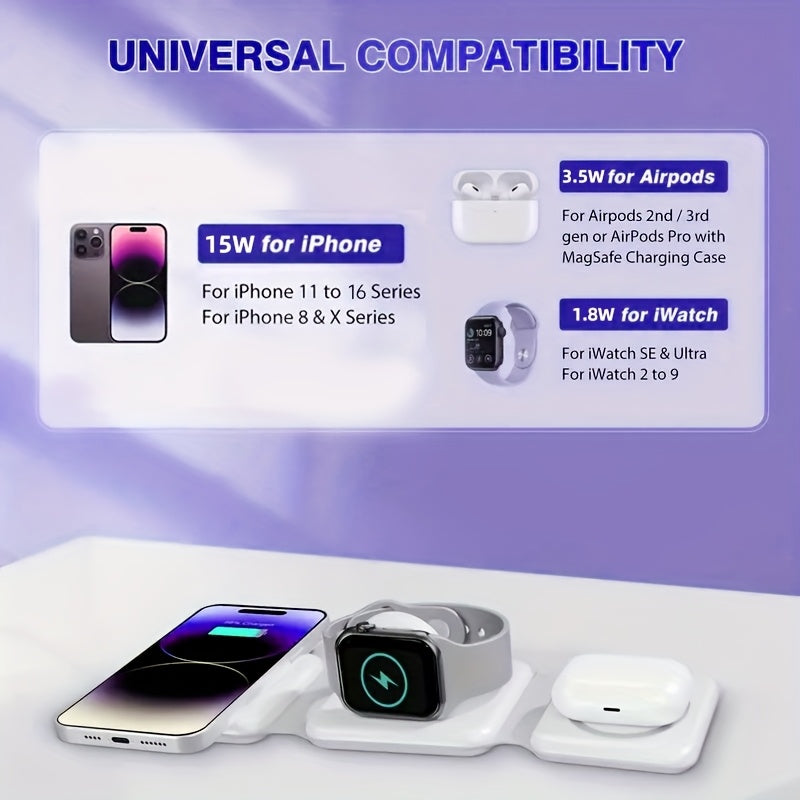 Lightweight 3-in-1 Wireless Charging Station, Foldable,