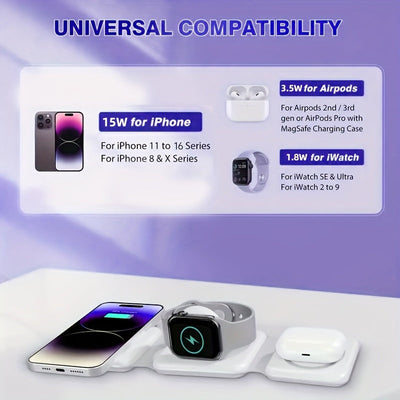Lightweight 3-in-1 Wireless Charging Station, Foldable,