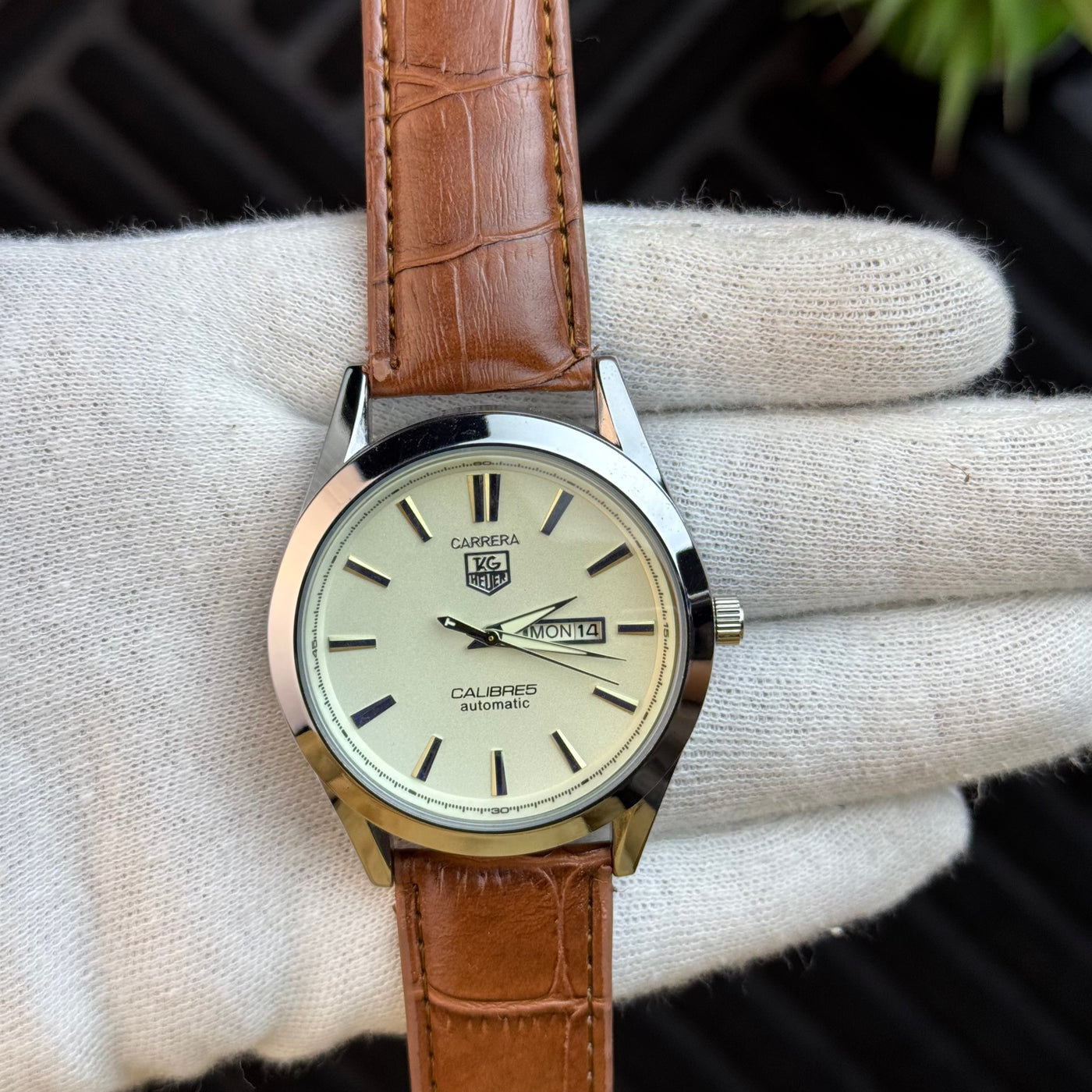 Carrera Leather Strap Men's Watch - White & Brown