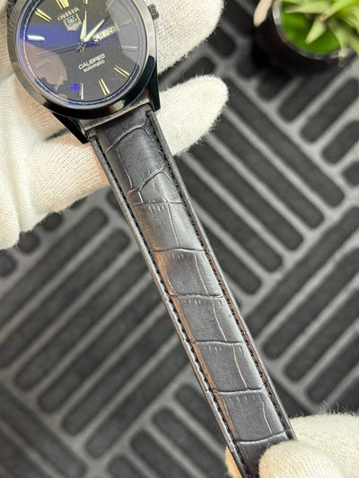 Carrera Leather Strap Men's Watch - Full Black