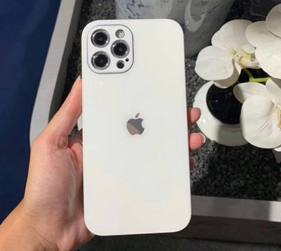 White Apple Logo Shine Glass Case ✨