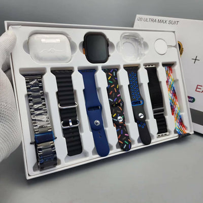 i20 Ultra Suit Smartwatch (Black) + AirPods