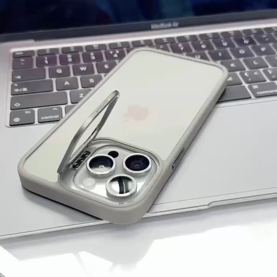 NATURAL TITANIUM METAL AIR SKIN WITH CAMERA RING & CAMERA STAND