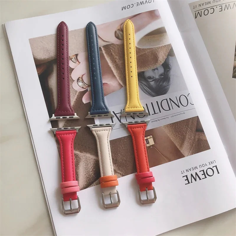 Slim leather strap for Apple Watch band 49mm series 7 8 9 41mm/45mm 38mm/42mm Wrist bracelet iWatch SE 6 5 4 3 40mm/44mm ultra-2