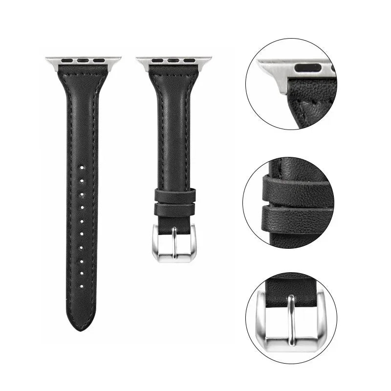 Slim leather strap for Apple Watch band 49mm series 7 8 9 41mm/45mm 38mm/42mm Wrist bracelet iWatch SE 6 5 4 3 40mm/44mm ultra-2