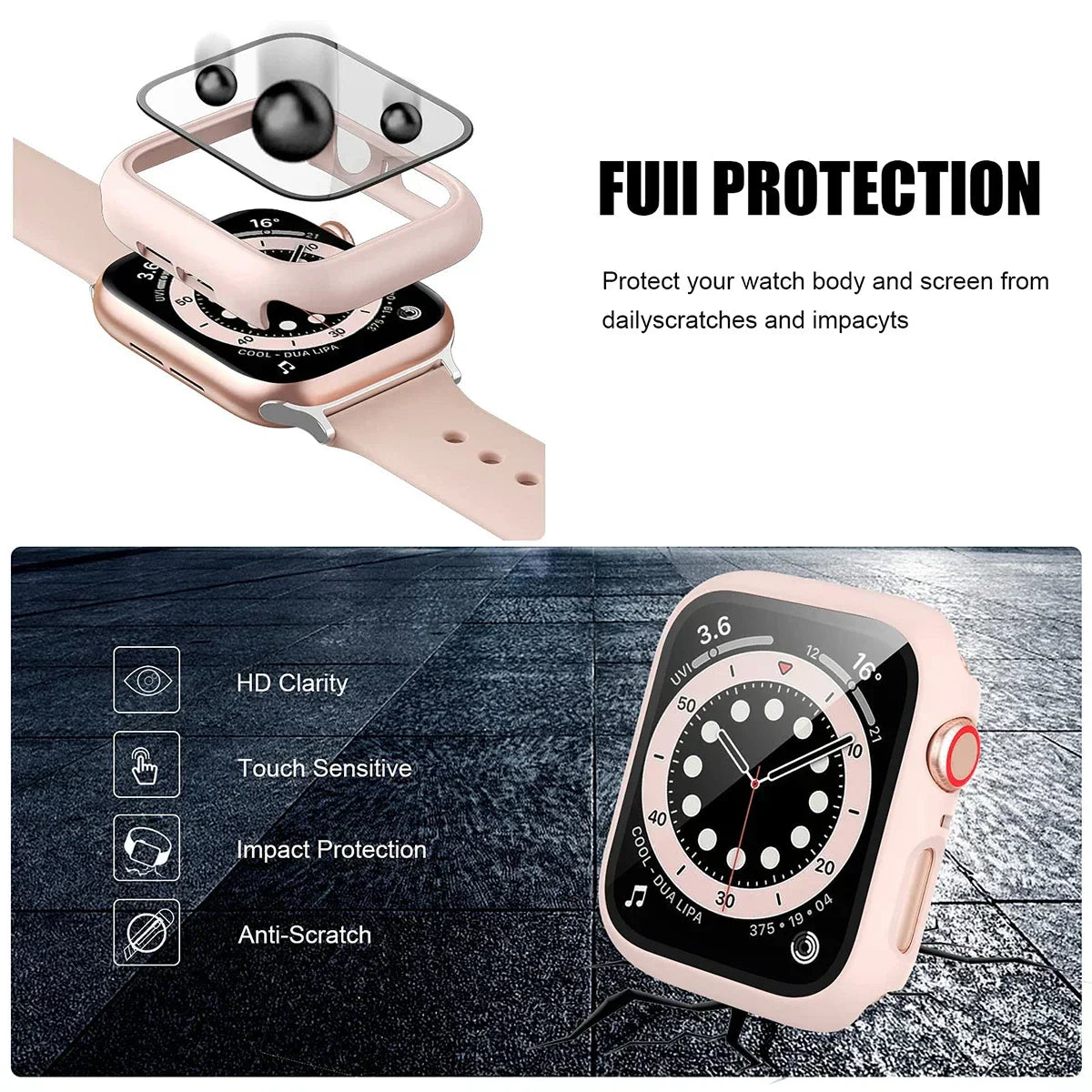 Tempered Glass+Cover For Apple watch Case