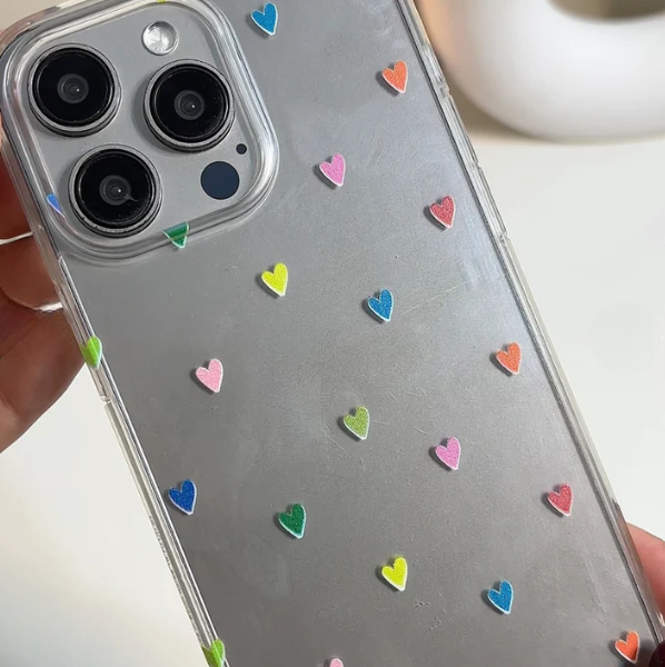 Colorful Mini Hearts Clear Acrylic Case