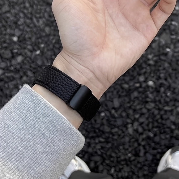 Litchi Pattern Patent Apple Watch Strap with Magnetic Folding Buckle