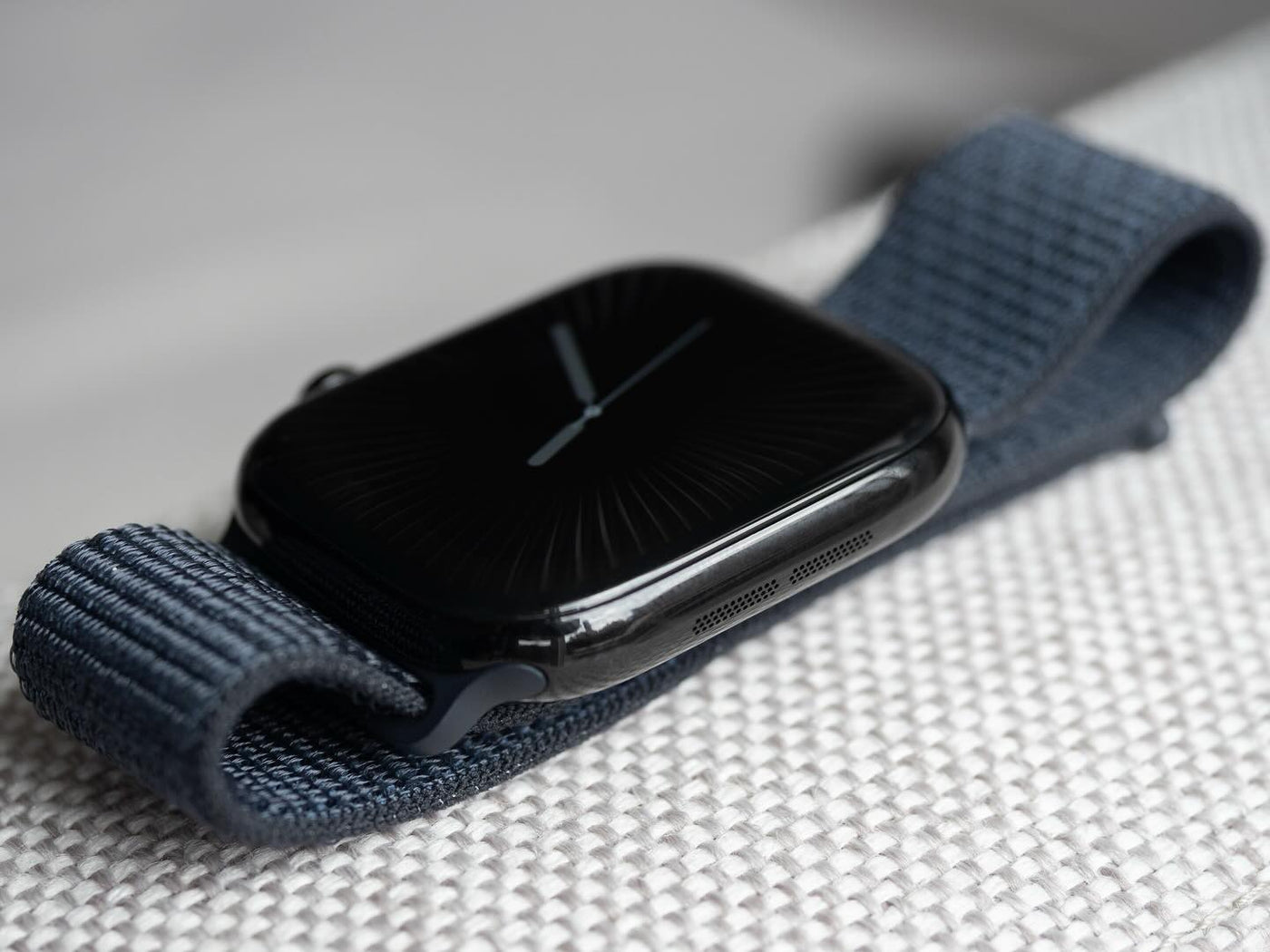 Apple logo series 10 Black with Blue Nylon Strap